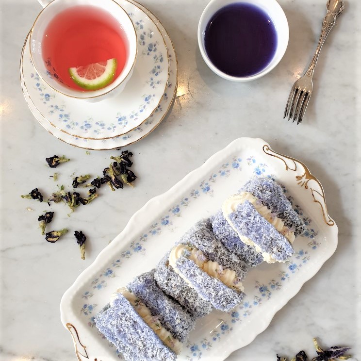 Blue Butterfly Pea Lamingtons by HerbalTeaBlending.com