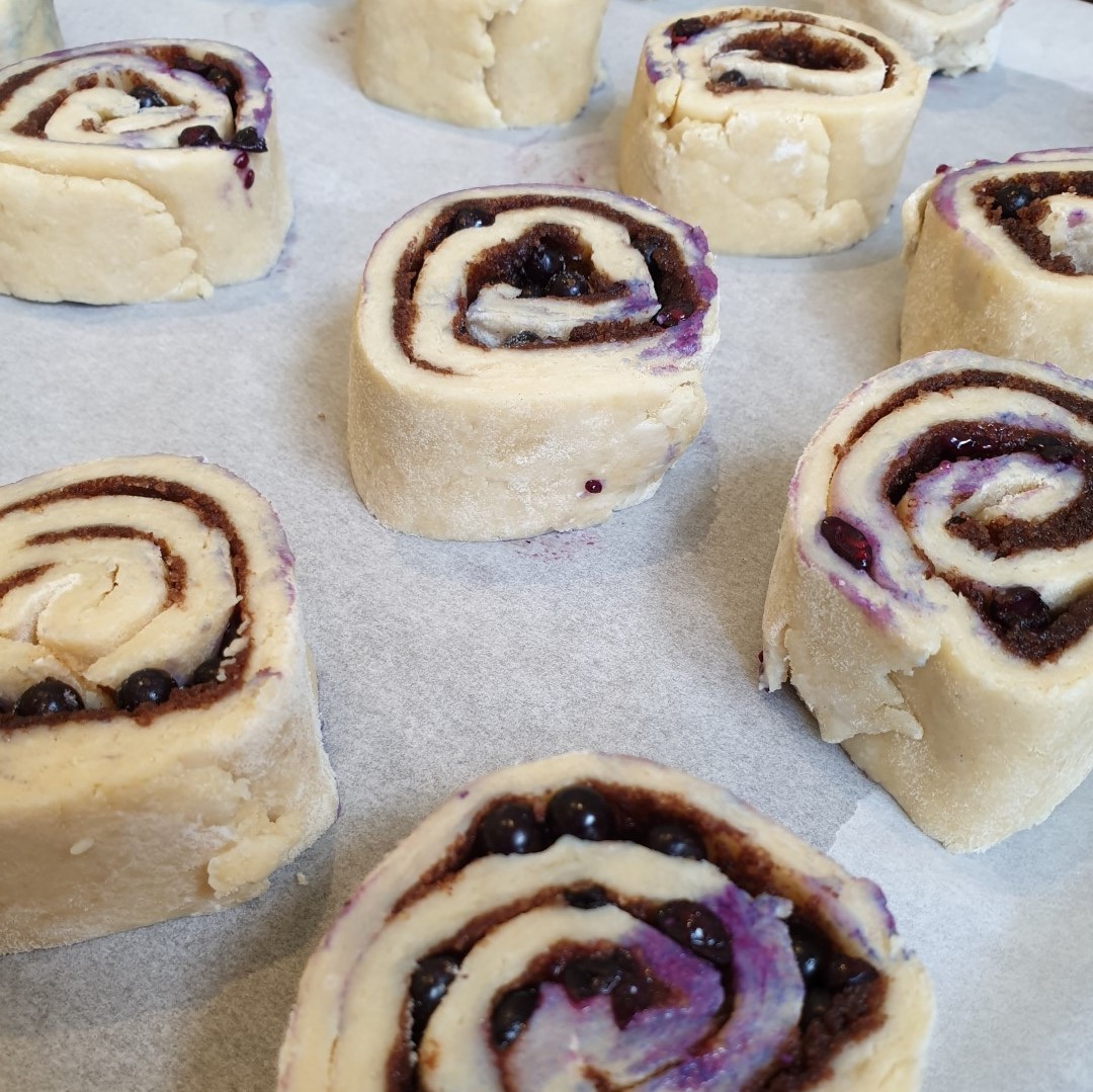 Elderberry Chelsea Buns ready to bake